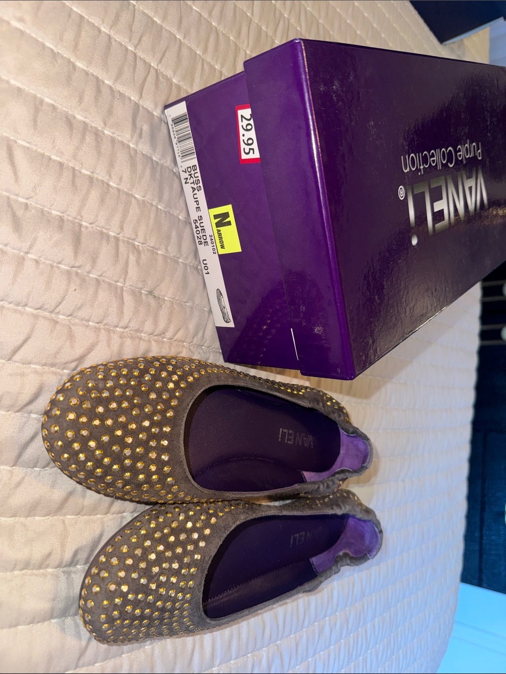Vaneli Gray Flats with Gold Stud Embellishments